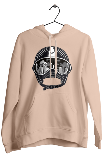 Men`s hoodie with prints Helmet And City. City, helmet, speed. 2070702
