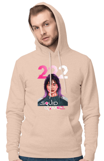 Men`s hoodie with prints Squid Game Kim Jun hee. 222, kim chun hee, kim jun hee, kim jun-hee, netflix, player 222, squid game, tv series. 2070702
