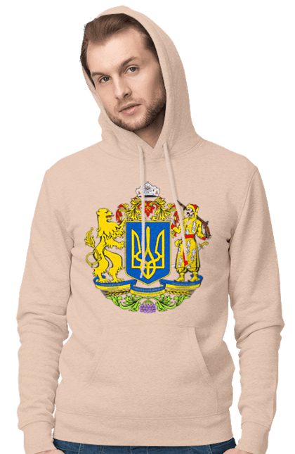 Men`s hoodie with prints Emblem of Ukraine. Cossack, emblem, emblem of ukraine, lion, lion and cossack, ukraine. 2070702