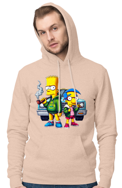 Men's hoodie with prints Bart Breaking Bad. Bart, breaking bad, cartoon, character, laboratory, milhouse, serial, simpson, simpsons. 2070702