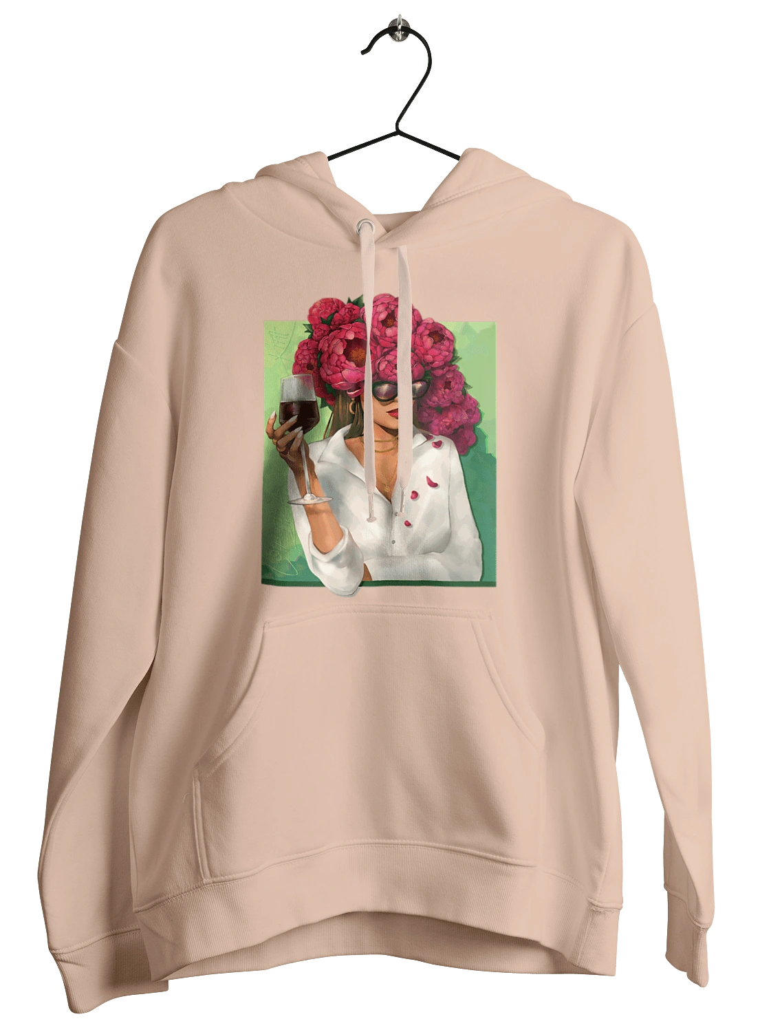 Girl with peonies and a glass