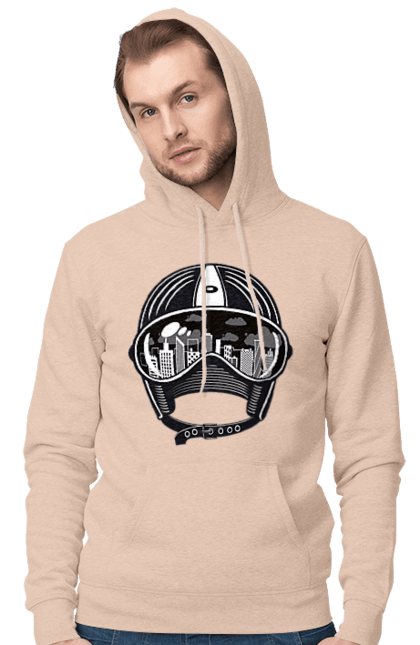Men`s hoodie with prints Helmet And City. City, helmet, speed. 2070702