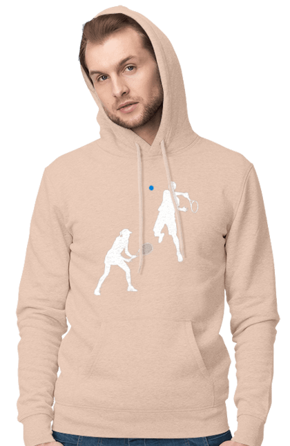 Men`s hoodie with prints Tennis. Ball, ground tournament, hard, players, prize fund, racket, soil, sponsor, tennis, tournament grid. 2070702