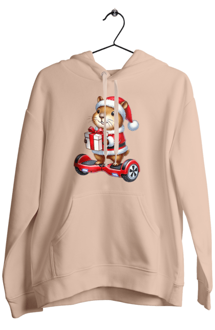 Men's hoodie with prints Christmas Capybara with a Gift. Animal, capybara, christmas, christmas capybara, gift, holiday, new year, new year`s gift, santa. 2070702