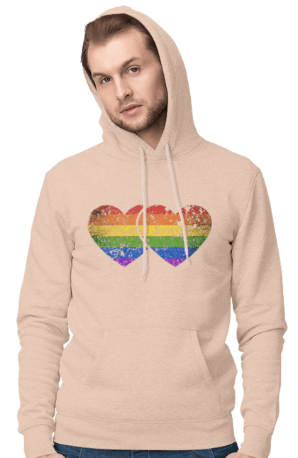 Чоловіче худі з принтом "Два серця ЛГБТ". Веселка, гей, лгбт, лесбі, любов, прапор, серце, серця, сім`я. CustomPrint.market