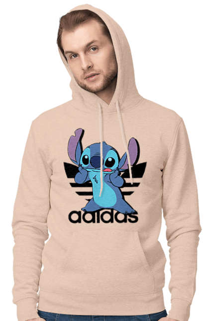 Men's hoodie with prints Adidas Stich. Alien, cartoon, cinema, disney, film, lilo and stitch, stitch. 2070702