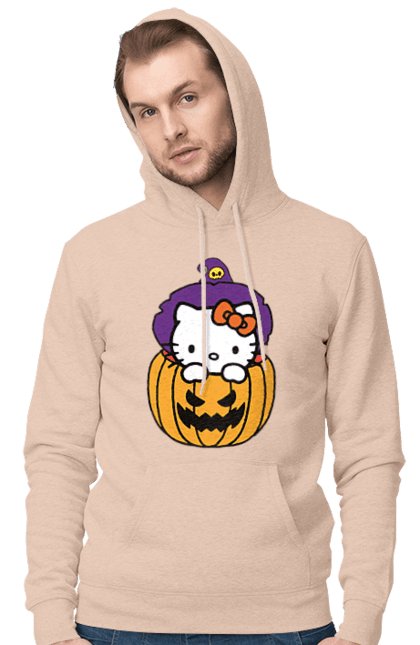 Чоловіче худі з принтом "Хелло Кітті Хелловін". Halloween, hello kitty, witch, бренд, відьма, кіт, кошеня, персонаж, хелло кітті, хелловін. 2070702