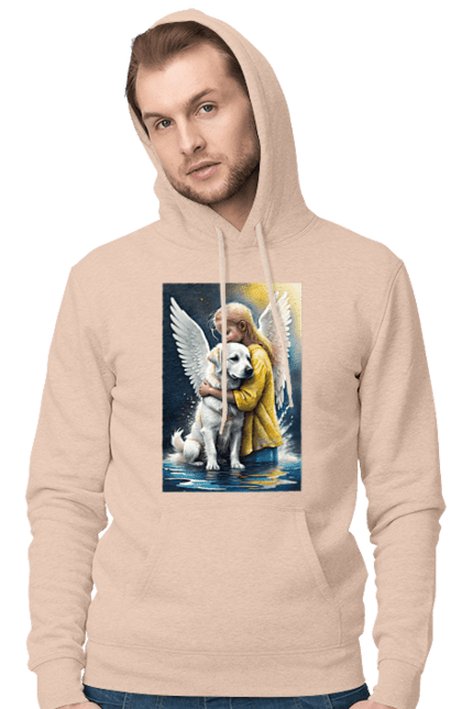 Чоловіче худі з принтом "Дівчинка та собака ангел [память загиблим тваринам]". Дівчинка та собака, крим, нова каховка, память загиблим тваринам, собака ангел, україна, херсон. 2070702
