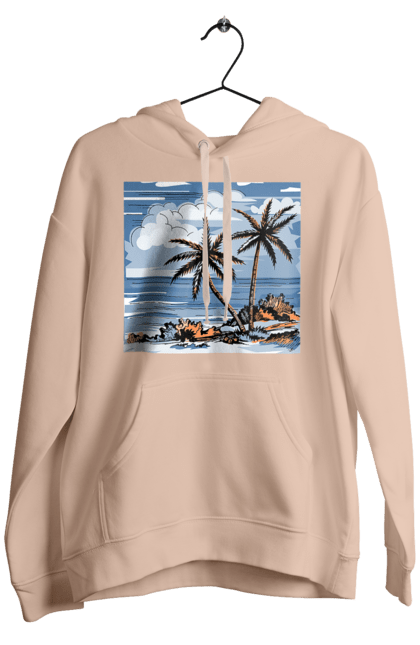 Чоловіче худі з принтом "Пальми І Небо". Море, небо, пальми, хмари. 2070702