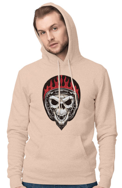 Men`s hoodie with prints Skull in a motorcycle helmet. Helmet, moto, skeleton, skull. 2070702
