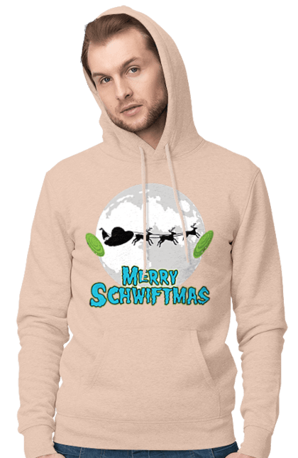 Men`s hoodie with prints Rick and Morty Merry Christmas!. Adventures, black humor, cartoon, christmas, merry christmas, rick, rick and morty, santa claus, sci-fi, tragicomedy. 2070702