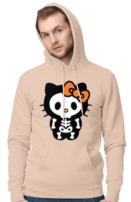 Мужское худи с принтом Хелло Китти Хэллоуин. Halloween, hello kitty, zombie, бренд, зомби, котенок, персонаж, скелет, хелло китти, хэллоуин. 2070702