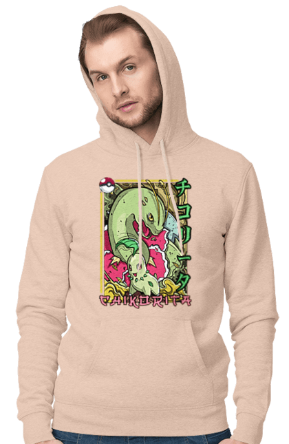 Men's hoodie with prints Pokemon Chikorita. Anime, chikorita, games, nintendo, pokemon, pokemon go. 2070702