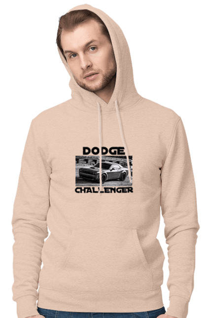 Men`s hoodie with prints Dodge challenger. An american legend, auto, car, classic car, cult car, dodge challenger, powerful car, zhmasl kar. 2070702