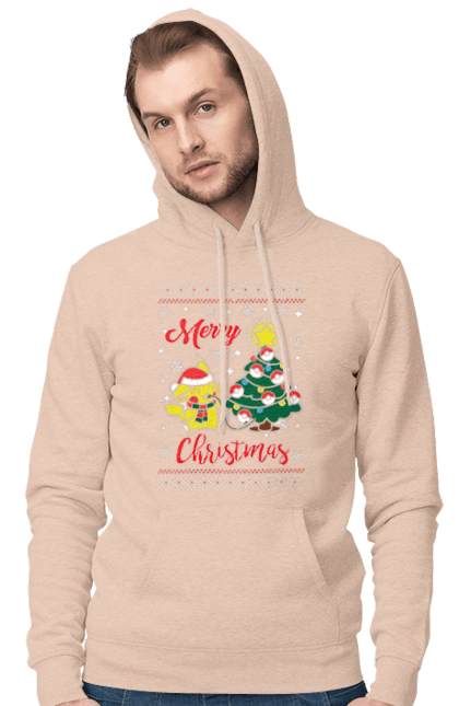 Men`s hoodie with prints Pikachu Merry Christmas. Anime, christmas, game, manga, merry christmas, nintendo, pikachu, pokemon. 2070702