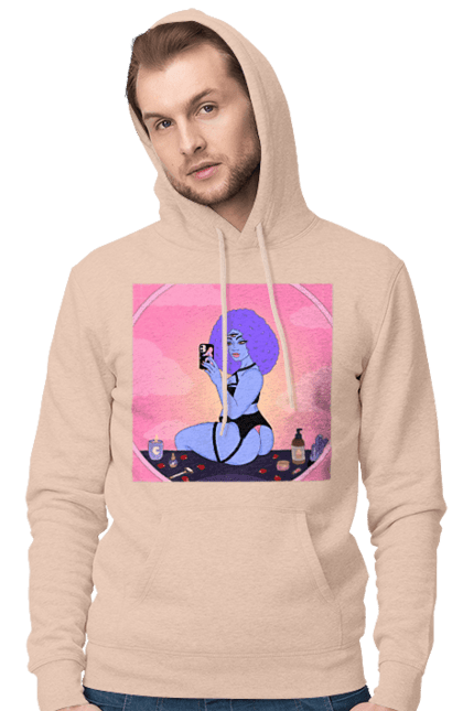 Чоловіче худі з принтом "Фіолетова Дівчина Фото У Дзеркалі". Білизна, дзеркало, фото. 2070702