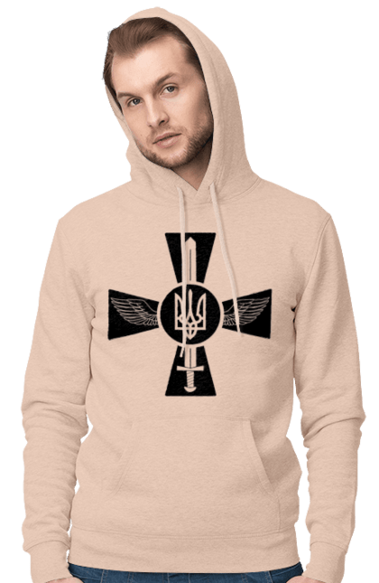 Men`s hoodie with prints Ukraine coat of arms. Coat of arms, sword, ukraine, wings. 2070702