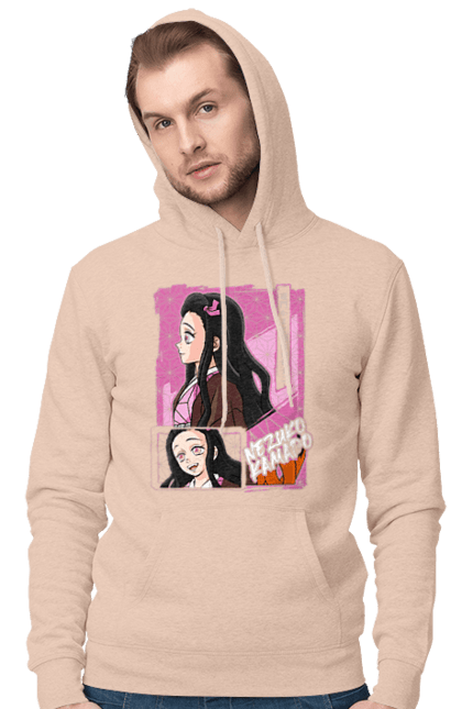 Men`s hoodie with prints Demon Slayer Nezuko. Anime, demon slayer, kimetsu no yaiba, manga, nezuko, serial. 2070702