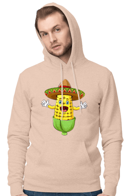 Men`s hoodie with prints Sombrero Corn. Corn, food, sombrero. 2070702