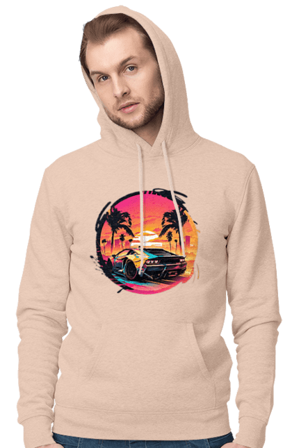 Чоловіче худі з принтом "Ламборджині Ретровейв". Авто, автомобиль, ламба, ламборджині, машина, машини, ретровейв. 2070702