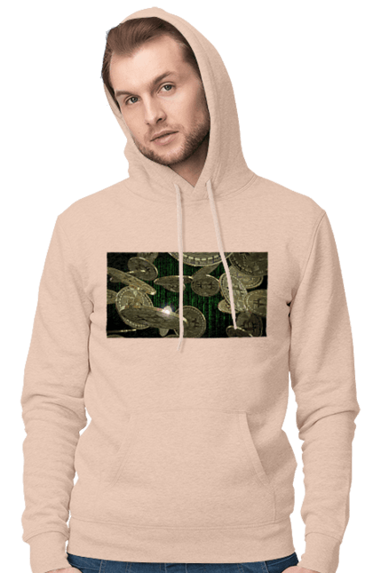 Чоловіче худі з принтом "Біткойн". Багатство, біткойн, валюта, гроші, криптовалюта, курс, майнінг, матриця, монета, розкіш, цифровий світ. 2070702