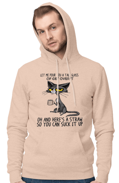 Чоловіче худі з принтом "Як це пережити?". Велика склянка, випий, все відмінно, йди нахуй, кіт і кухоль, налий, роздум, смоктати, як це подолати. 2070702