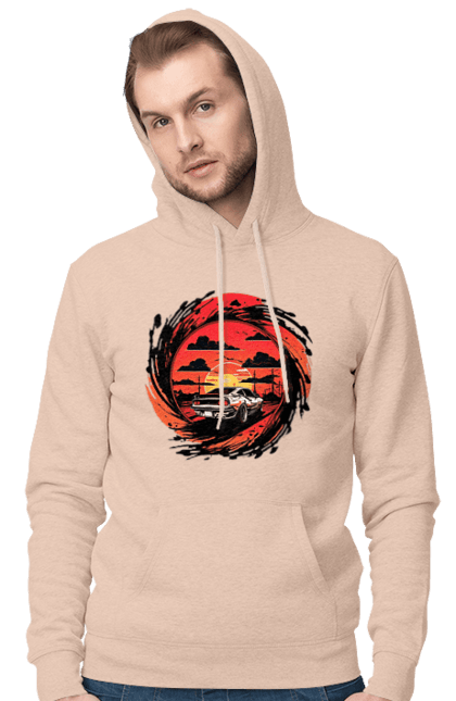 Чоловіче худі з принтом "Феррарі на заході сонця". Авто, автомобіль, машини, феррарі. 2070702