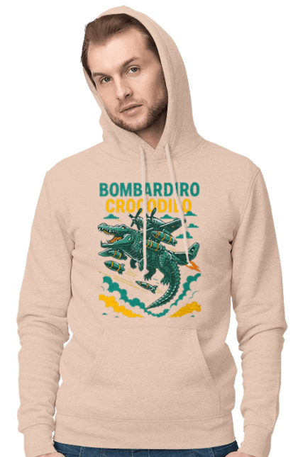Чоловіче худі з принтом "Bombardino Crocodilo". Bombardino, bombardino crocodilo, crocodilo, бомбардіно крокоділо, крокодил, крокодил літак, крокодил мем, мем, мем бомбардине крокодило. 2070702