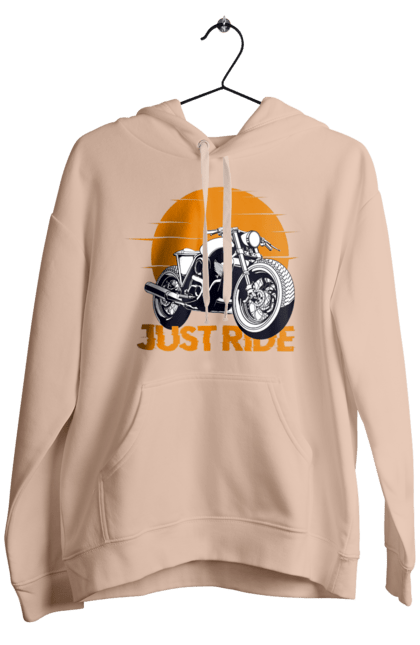 Men`s hoodie with prints Motorcycle, Just Go. Motorbike, riding, road. 2070702