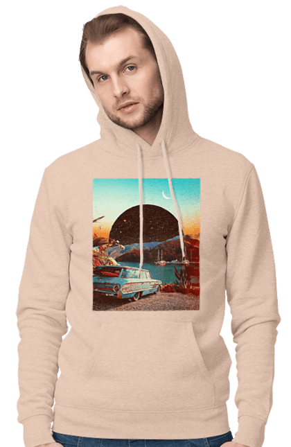 Чоловіче худі з принтом "Картина, машина біля річки". Картина, машина, планета, прикол, ретро, річка. 2070702