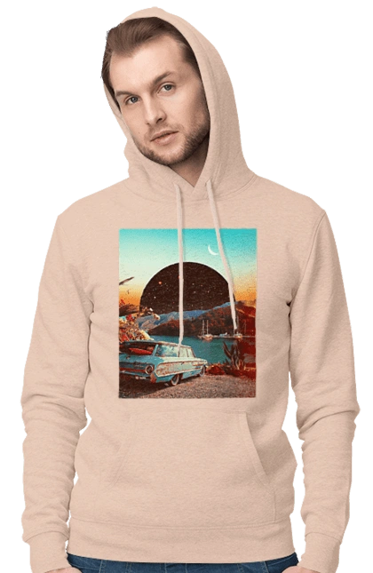 Painting, car by the river