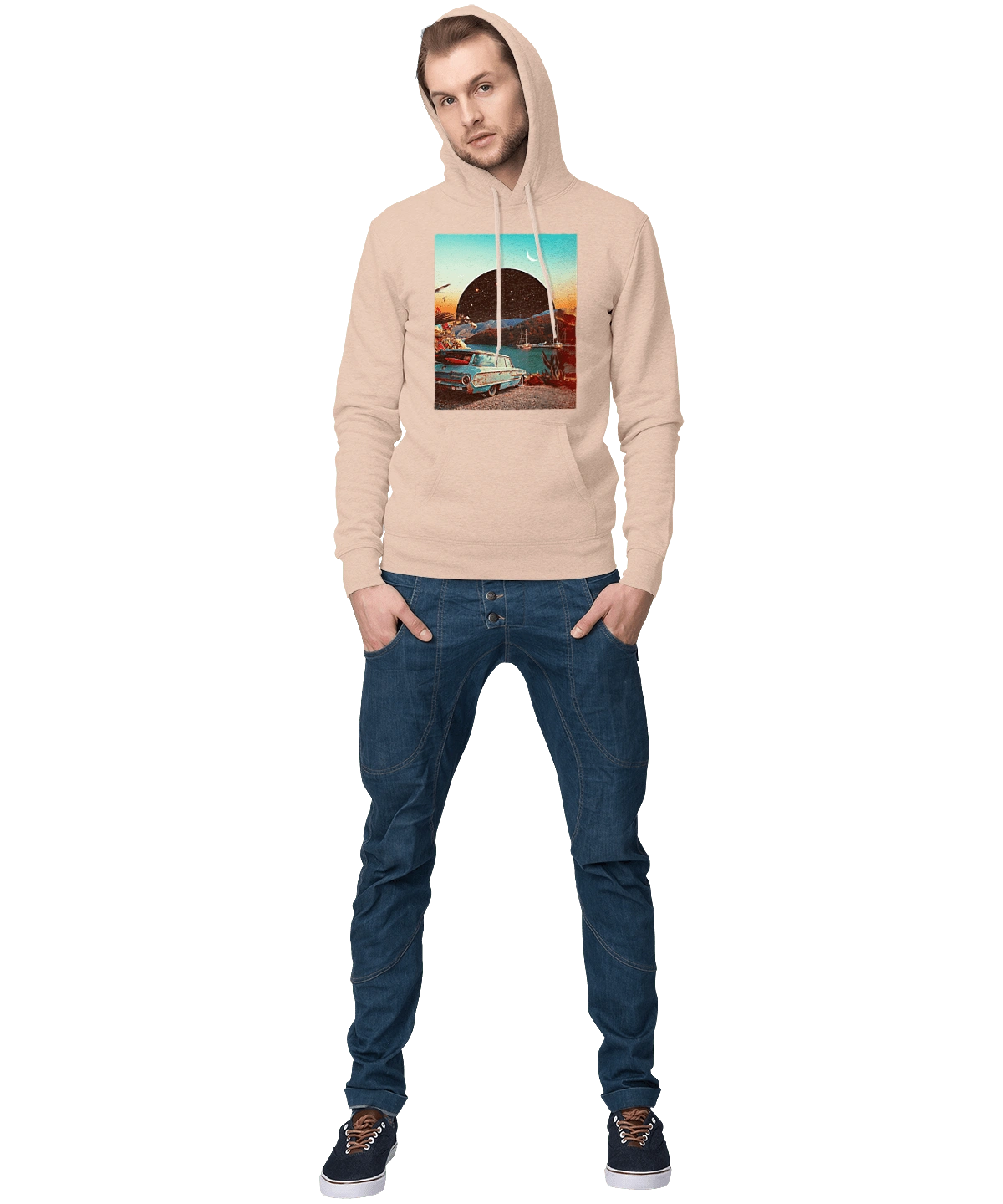 Painting, car by the river