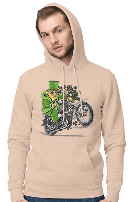 Men`s hoodie with prints Patrick On A Motorcycle. Holiday, motorcycle, patrick. 2070702