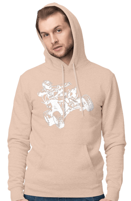 Men`s hoodie with prints Man On Atv White. Atv, extreme, race. 2070702