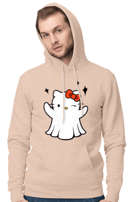 Чоловіче худі з принтом "Хелло Кітті Хелловін". Ghost, halloween, hello kitty, бренд, кіт, кошеня, персонаж, привид, хелло кітті, хелловін. 2070702