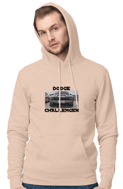 Men`s hoodie with prints Dodge challenger. An american legend, car, cult car, dodge challenger, oil car, powerful car. 2070702