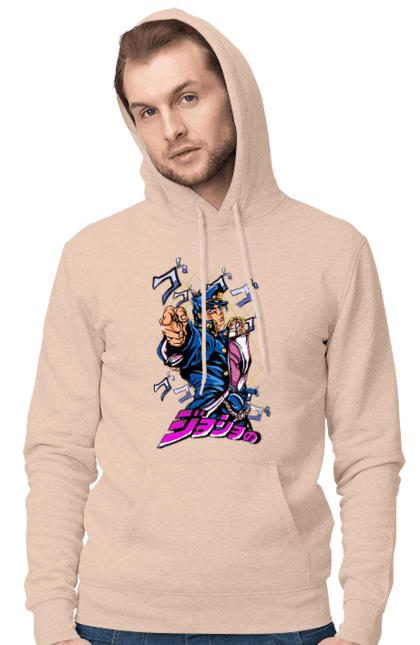 Men's hoodie with prints JOJO Jotaro. Anime, jojo, jojo`s bizarre adventure, jojo’s bizarre adventure, jotaro, jotaro kujo, manga. 2070702