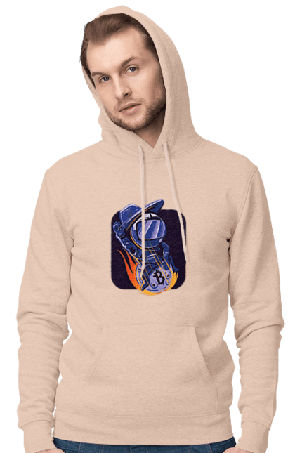 Чоловіче худі з принтом "Космо біткоїн". Биткоин, бінарний, біткоїн, біткойн, валюта, гроші, крипто, програміст, хакер. 2070702