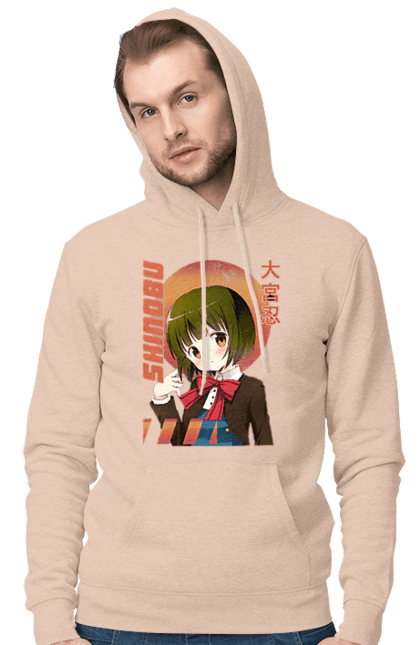 Men's hoodie with prints Kiniro Mosaic Shinobu Omiya. Anime, gold mosaic, kiniro mosaic, kinmoza, manga, shinobu, shinobu omiya. 2070702