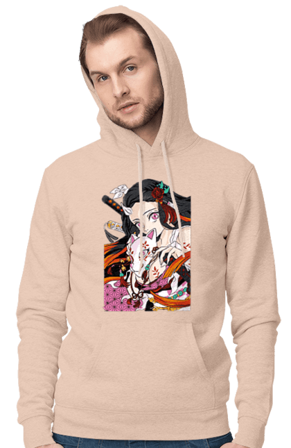 Men`s hoodie with prints Demon Slayer Nezuko. Anime, demon slayer, kimetsu no yaiba, manga, nezuko, serial. 2070702