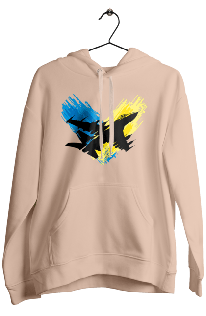 Чоловіче худі з принтом "Літак F 16". З прапором, зсу, літак, літак f16, патріотична, прапор, ф16. 2070702