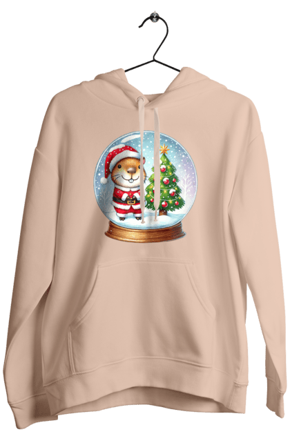 Men's hoodie with prints Christmas Capybara with a Tree. Animal, capybara, christmas, christmas capybara, christmas tree, gift, holiday, new year, new year`s gift, santa. 2070702