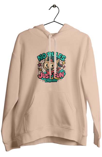 Чоловіче худі з принтом "Лабубу". Norulesjustfun, y2k, бандана, вуличний стиль, грайливий, графіті, зухвалий, лабубу, ретромультяшка, яскраво. 2070702