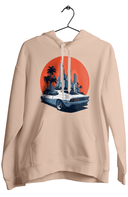 Men`s hoodie with prints Car. Race, speed, sport car, sunset. 2070702