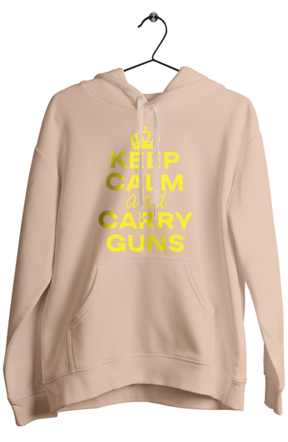 Men`s hoodie with prints Keep Calm and Carry Guns. Brutal, carry guns, cool, keep calm, memes, popular, texts, trends. 2070702