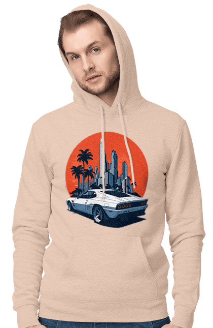 Men`s hoodie with prints Car. Race, speed, sport car, sunset. 2070702