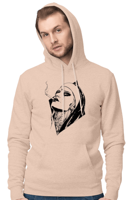 Men`s hoodie with prints Nun. Cigarettes, cool, girl, tattoo. 2070702