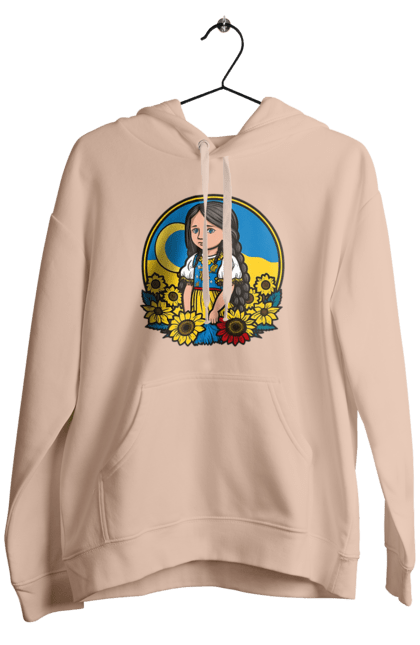 Чоловіче худі з принтом "Мила Українська дівчинка". Блакитний, жовтий, жовто-блакитний, зроблено в україні, патріот, патріоти україни, підтримую україну, прапор україни, україна, українська дівчинка. 2070702