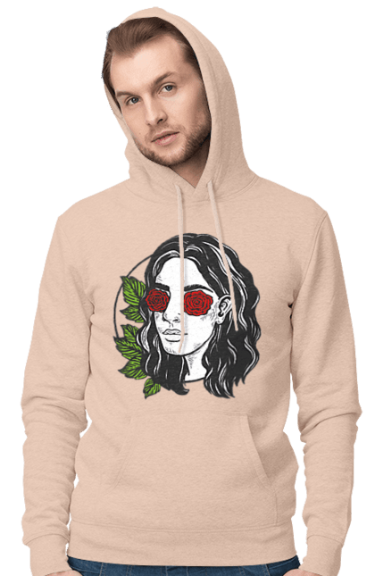 Men`s hoodie with prints Girl With Roses In The Eyes. Girl, rose flower. 2070702