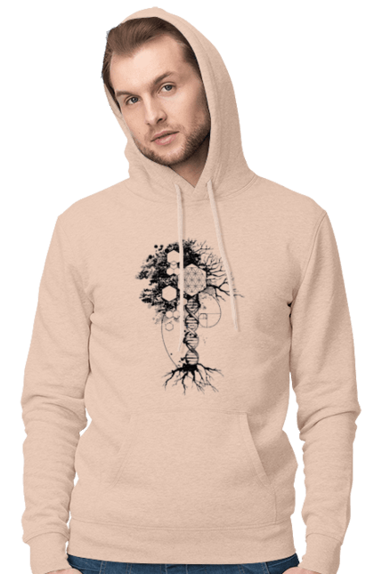 Men`s hoodie with prints Tree of life. Divine essence, fibonacci number, flower of life, flower space, golden section, macromolecule, number of god, sacred geometry, seeds of life, tree of life. 2070702